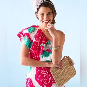 Vineyard Vines Kentucky Derby run for the roses silk-blend lined one shoulder